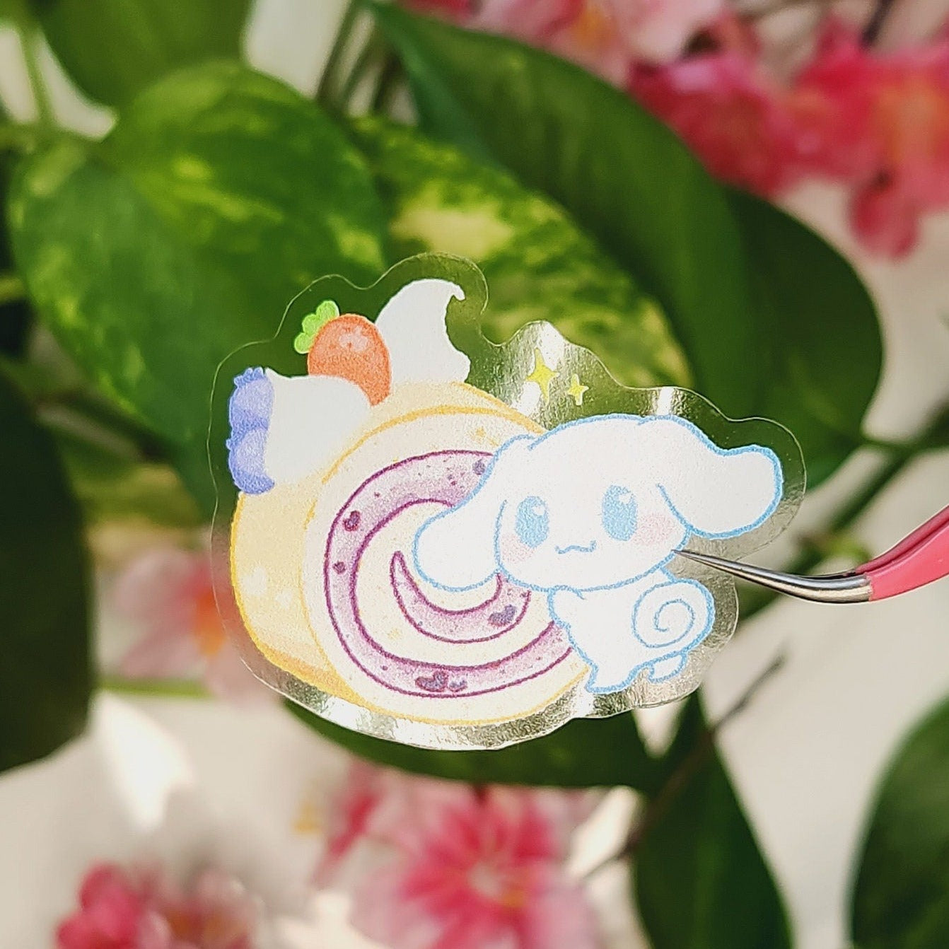 Swiss roll Cinna roll white fluffy cloud dog Transparent Vinyl Sticker